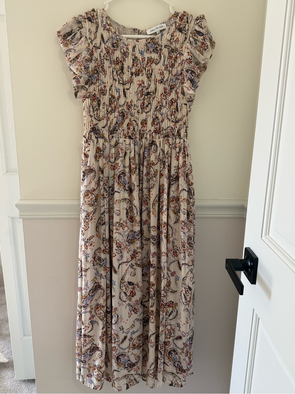 Jacqui E Beige Floral Maxi Dress with Multicolor Paisley Print